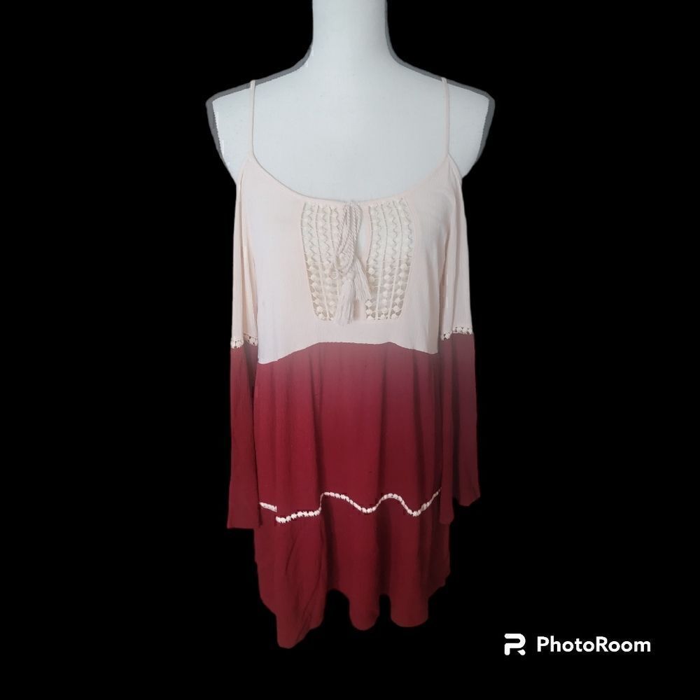 Umgee Color Block Boho Tunic with Bell Sleeves. Size L. - Picture 2 of 10